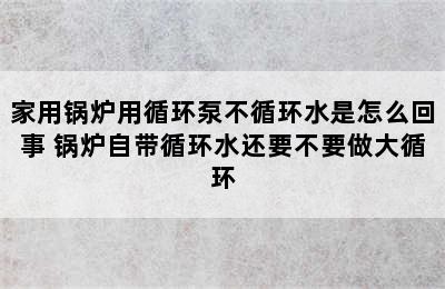 家用锅炉用循环泵不循环水是怎么回事 锅炉自带循环水还要不要做大循环